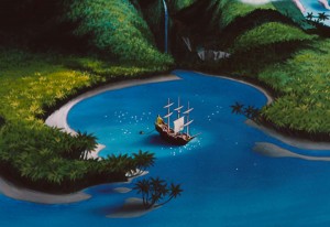 Neverland and Captain Hook's ship the 'Jolly Roger'