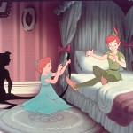 Wendy sewing Peter Pan's shadow back on