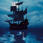 Captain Hook's ship waits in the moonlight