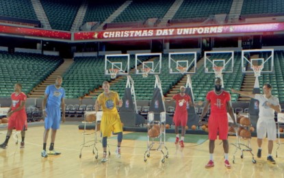 LeBron, Durant, Rose, Harden, Nash e Curry, augurano Buon Natale con coreografici tiri da tre punti…