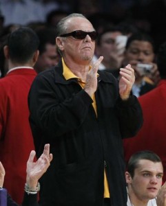 Actor Jack Nicholson applauds as he watches Game 2 of the 2010 NBA Finals